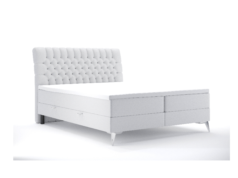 Bračni krevet Boxspring 180 cm Molera (bijela ekokoža) (s prostorom za odlaganje)