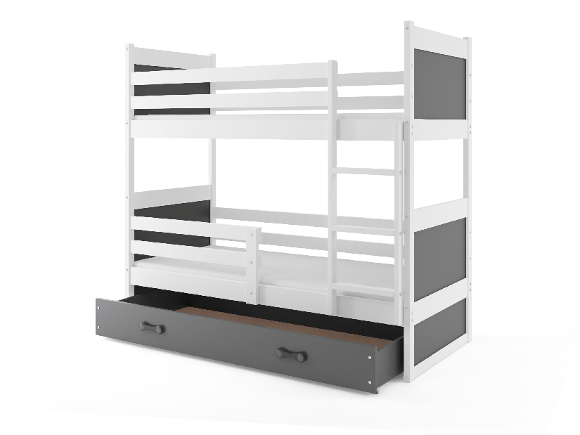 Krevet na kat 80 x 190 cm Ronnie B (bijela + grafit) (s podnicom, madracem i prostorom za odlaganje)