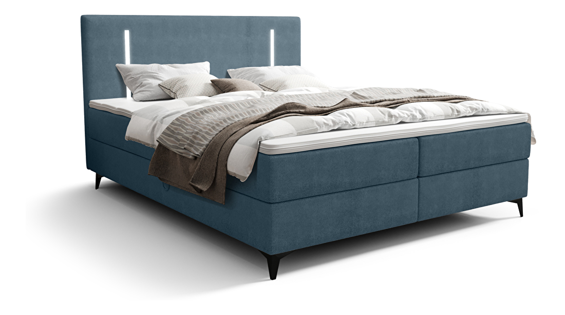 Bračni krevet 180 cm Ortega Comfort (svetloplava) (s podnicom i madracem, s prostorom za odlaganje) (s LED rasvjetom)