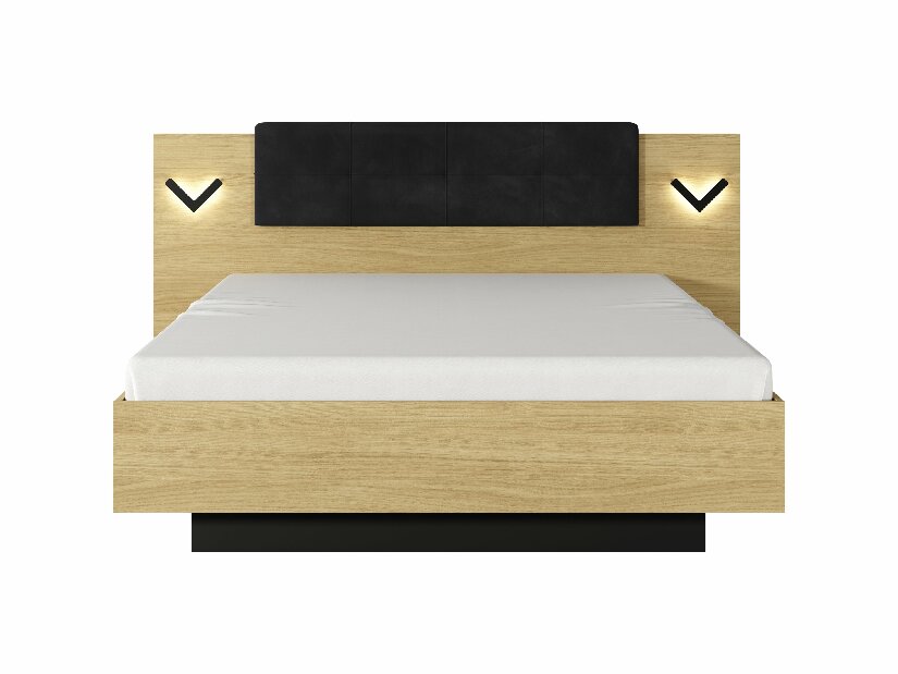 Bračni krevet 160 cm Versaccio (s prostorom za odlaganje) (s rasvjetom) (bez madraca i podnice) (hrast scandi + crna)