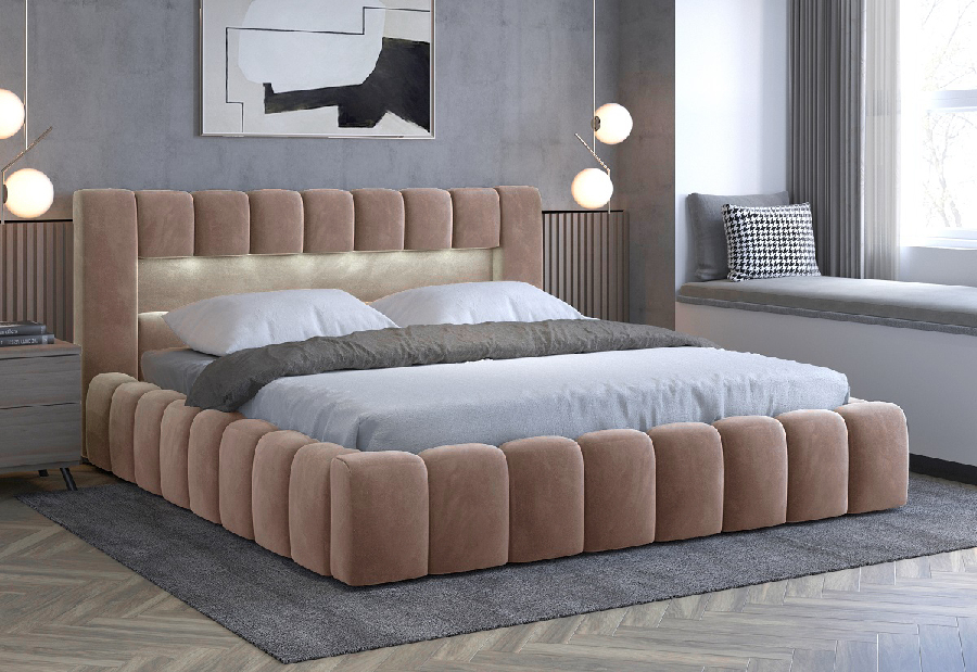 Bračni krevet 140 cm Luxa (svijetlo smeđa) (s podnicom, prostorom za odlaganje i LED)