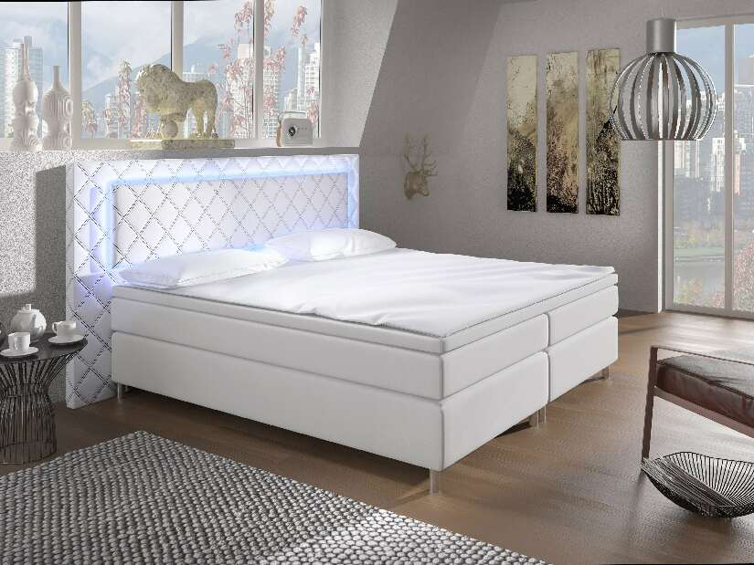 Bračni krevet Boxspring 180 cm Pius (bijela) (s madracima) 
