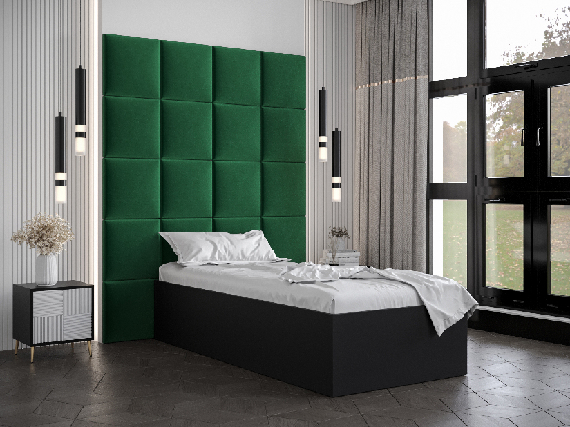 Jednostruki krevet s tapeciranim uzglavljem 90 cm Brittany 3 (crna mat + zelena) (s podnicom)