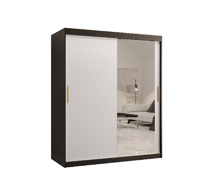 Ormar za garderobu s ogledalom 150 cm Riana Slimo 2 150 (crna + bijela mat)
