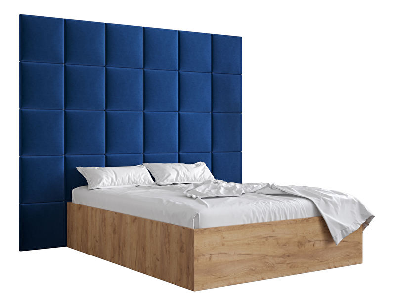 Bračni krevet s tapeciranim uzglavljem 160 cm Brittany 3 (hrast craft zlatni + plava) (s podnicom)