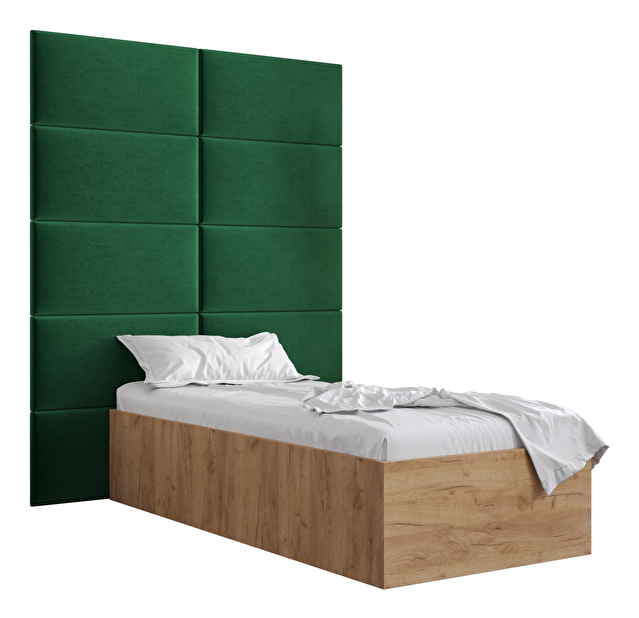 Jednostruki krevet s tapeciranim uzglavljem 90 cm Brittany 1 (hrast craft zlatni + zelena) (s podnicom)