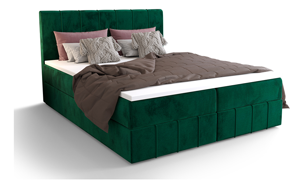 Bračni krevet Boxspring 180 cm Barack (maslinasto zelena) (s madracem i prostorom za odlaganje)