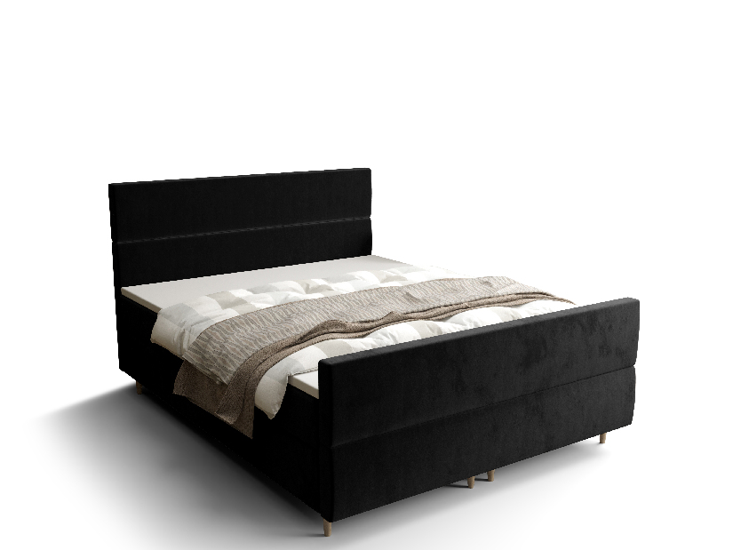 Bračni krevet Boxspring 140 cm Flu plus (crna) (s madracem i prostorom za odlaganje)