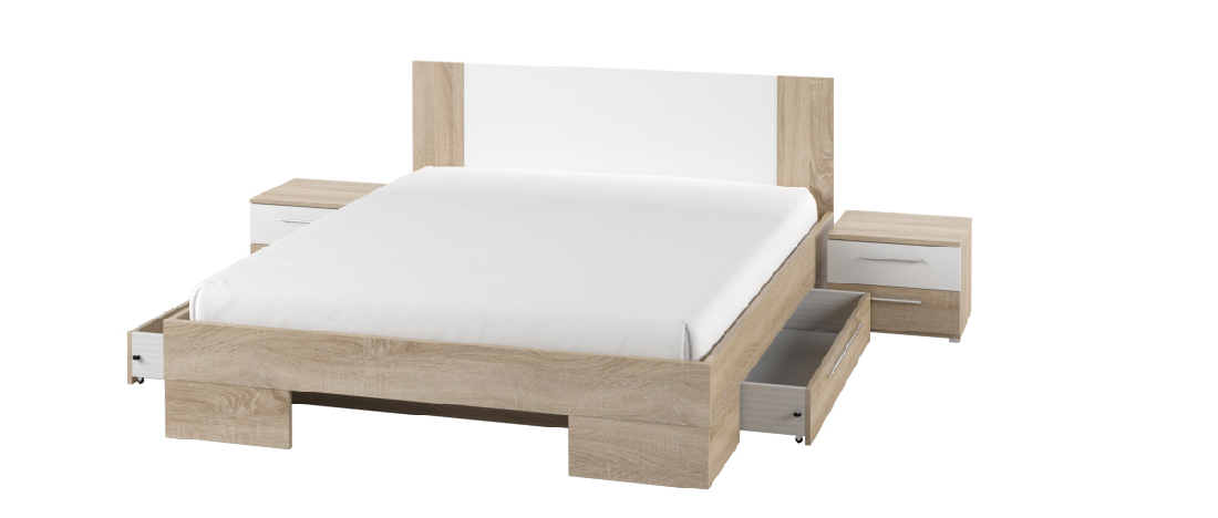 Bračni krevet 180 cm Verwood Typ 82 (s noćnim ormarićima) (hrast sonoma + bijela)
