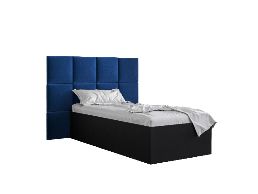 Jednostruki krevet s tapeciranim uzglavljem 90 cm Brittany 4 (crna mat + plava) (s podnicom)