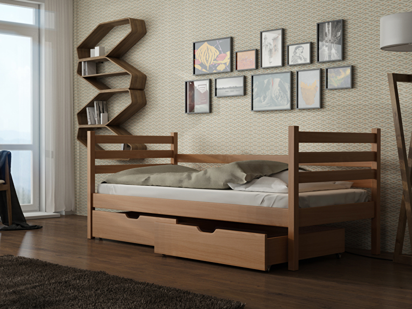 Dječji krevet 90 x 200 cm Marisa (s podnicom i prostorom za odlaganje) (bukva)