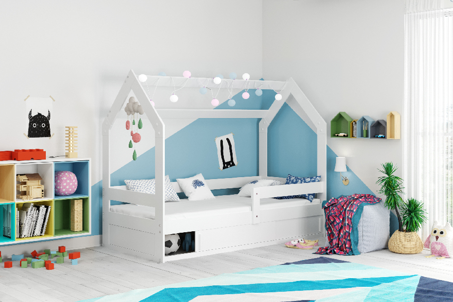 Dječji krevet 80 cm Dormo (bijela) (s podnicom, madracem i prostorom za odlaganje)