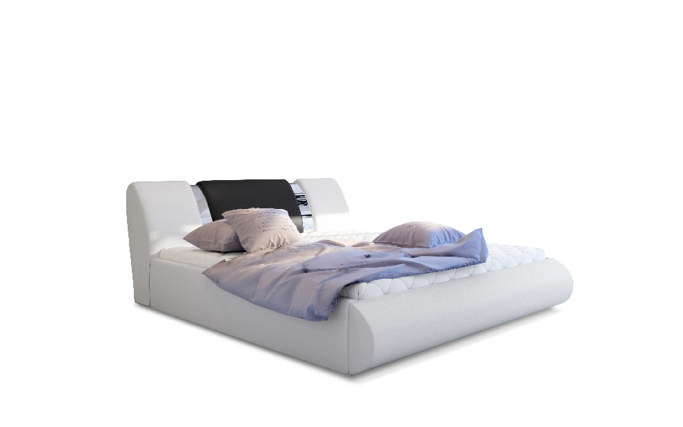 Bračni krevet 160 cm Fabio (bijela + crna) (s podnicom i prostorom za odlaganje)
