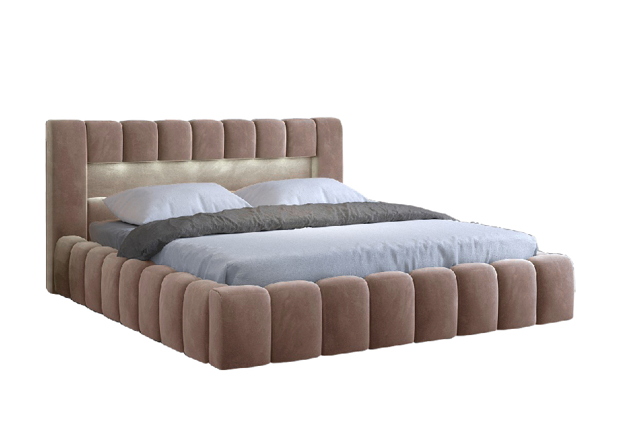 Bračni krevet 160 cm Luxa (svijetlo smeđa) (s podnicom, s prostorom za odlaganje i LED)
