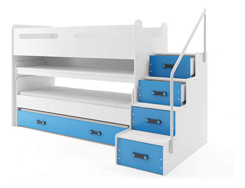 Krevet na kat 80 x 200 cm Moxxo 1 (bijela + plava) (s podnicom, madracem i prostorom za odlaganje)