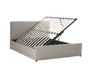 Bračni krevet 140 cm ROFARIO (siva) (umjetna koža) (s podnicom i prostorom za odlaganje)