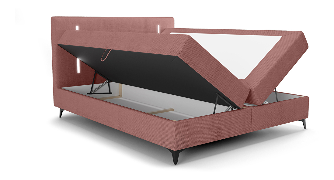 Bračni krevet 200 cm Ortega Bonell (terakota) (s podnicom, s prostorom za odlaganje) (s LED rasvjetom)