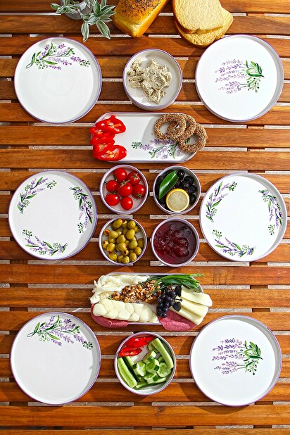 Set za doručak (14 Pieces) Larisa (bijela + ljubičasta + zelena)