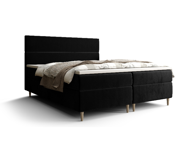 Bračni krevet Boxspring 160 cm Flu (crna) (s madracem i prostorom za odlaganje)