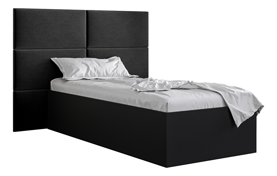 Jednostruki krevet s tapeciranim uzglavljem 90 cm Brittany 2 (crna mat + crna) (s podnicom)