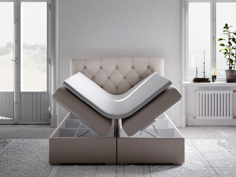 Bračni krevet Boxspring 160 cm Ronda (bež) (s prostorom za odlaganje)