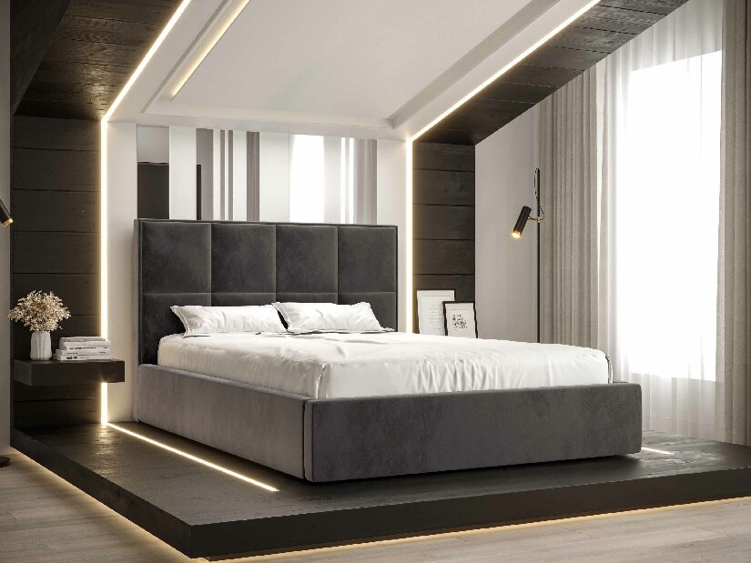 Bračni krevet 180 cm Gino (tamnosiva) (s podnicom i prostorom za odlaganje)