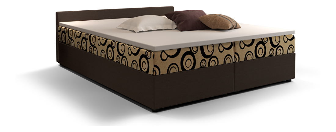 Bračni krevet Boxspring 180 cm Ceren (uzorak + tamnosmeđa) (s madracem i prostorom za odlaganje)