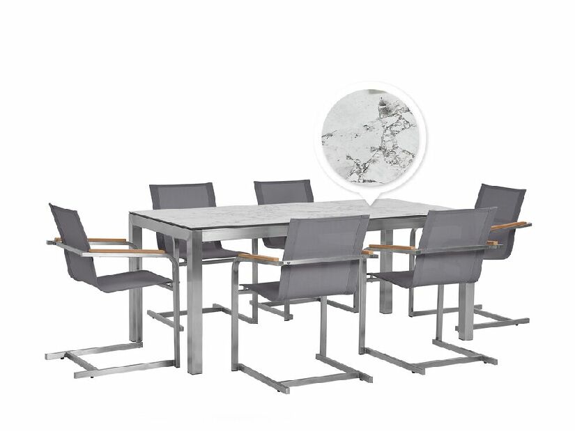 Vrtni set GROSSO/COLSO (mramor) (laminat HPL) (sive stolice) (za 6 osoba)