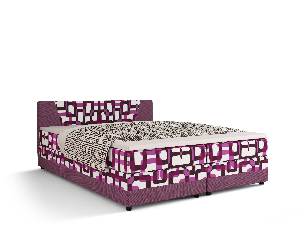 Bračni krevet Boxspring 140 cm Linda (uzorak + ljubičasta) (s madracem i prostorom za odlaganje)