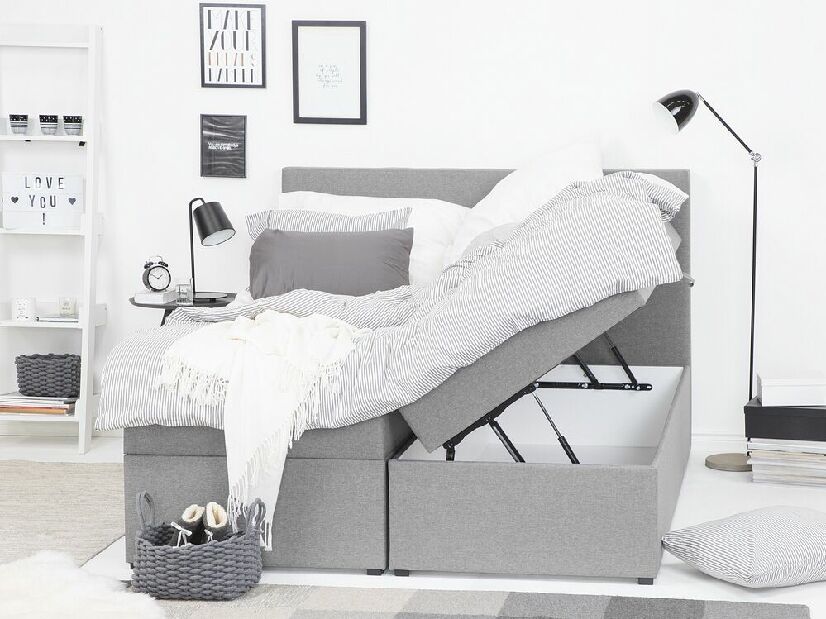 Bračni krevet Boxspring 180 cm SENNOR (s madracima i prostorom za odlaganje) (siva)