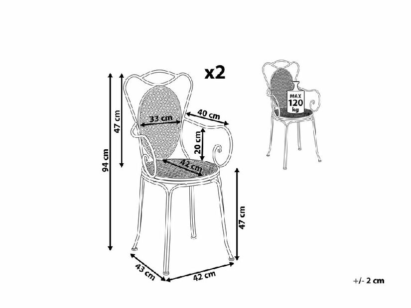 Set 2 kom. vrtnih stolica CINQUE (metal) (siva)