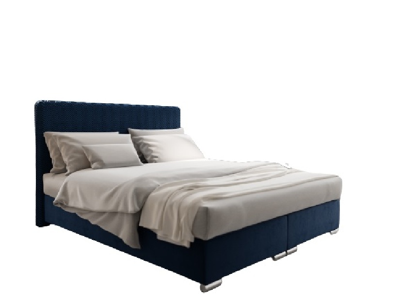 Bračni krevet 180 cm Boxspring Penarth Comfort (tamnoplava) (s podnicom, madracem i prostorom za odlaganje)