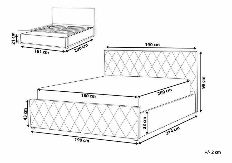 Bračni krevet 180 cm Rhett (bež) (s podnicom i prostorom za odlaganje)
