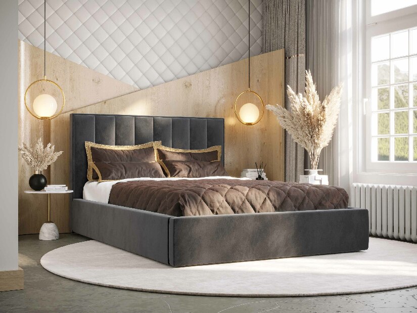Bračni krevet 140 cm Ocie (tamnosiva) (s podnicom i prostorom za odlaganje)