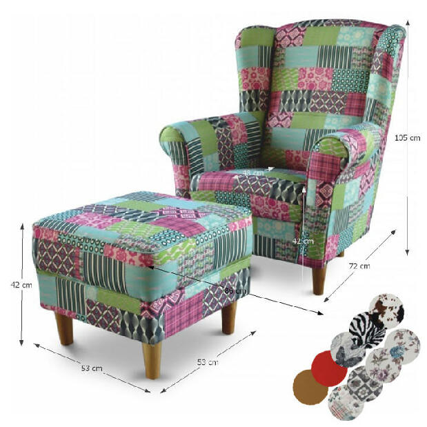 Fotelja s tabureom Aevo patchwork M1 *rasprodaja