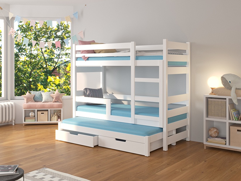 Dječji krevet na kat 180x75 cm Karin (s podnicom i madracem) (bijela)