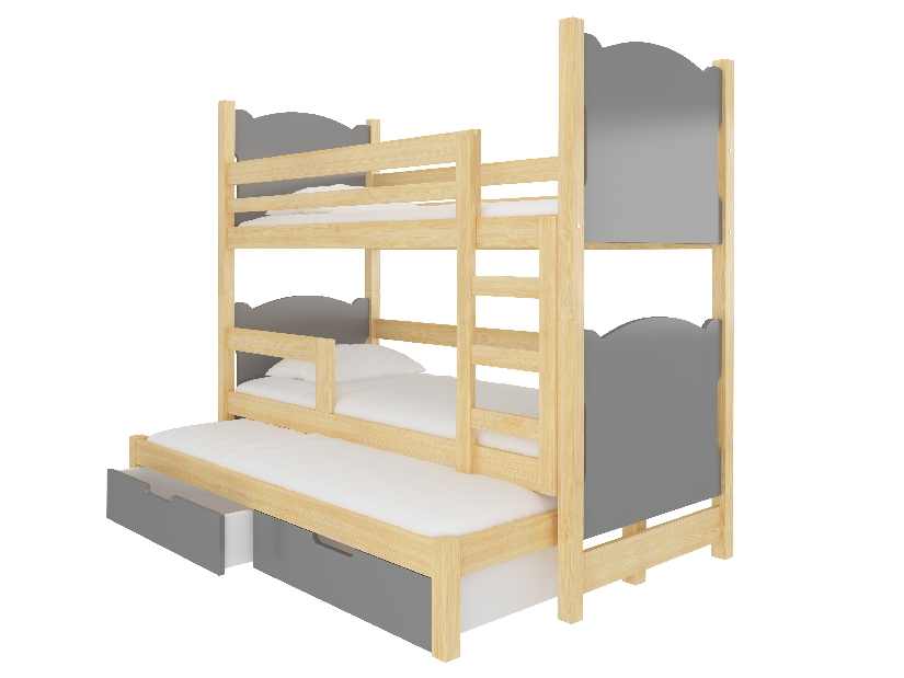 Dječji krevet na kat 180x75 cm Lukrécia (s podnicom i madracem) (bor + siva)