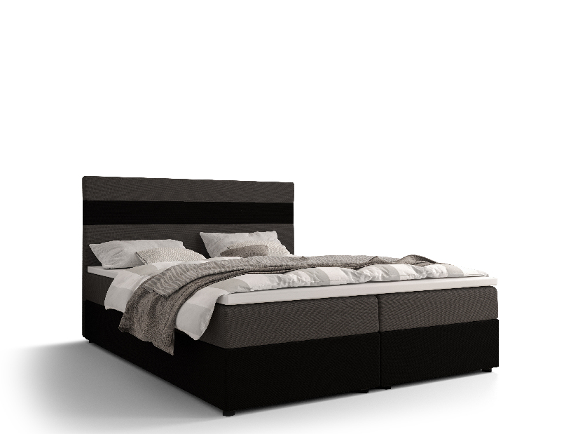Bračni krevet Boxspring 160 cm Locos (siva + crna) (s madracem i prostorom za odlaganje)