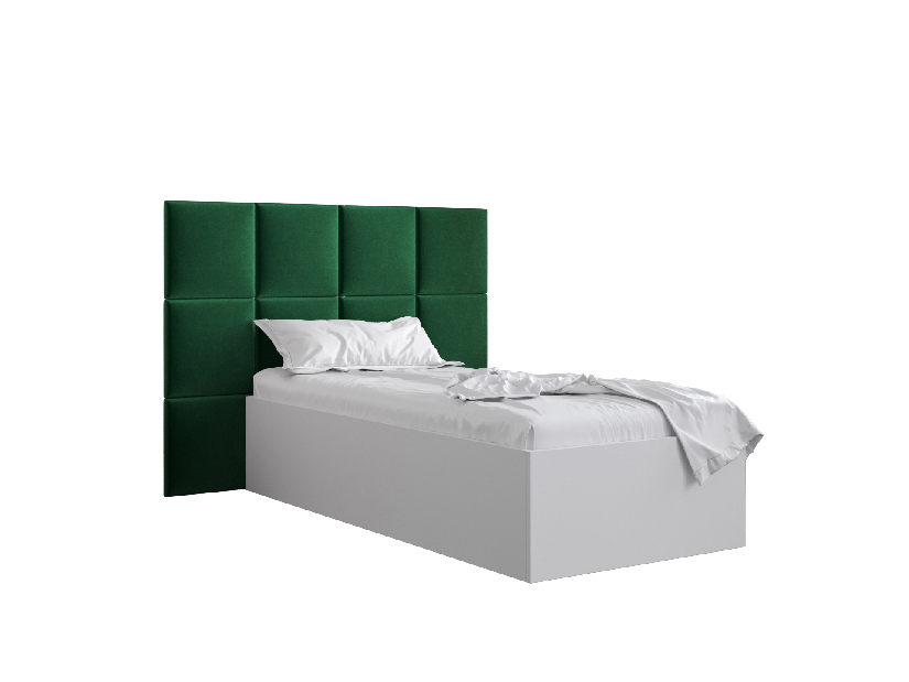 Jednostruki krevet s tapeciranim uzglavljem 90 cm Brittany 4 (bijela mat + zelena) (s podnicom)