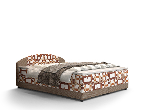 Bračni krevet Boxspring 140 cm Orlando (uzorak + svijetlosmeđa) (s madracem i prostorom za odlaganje)
