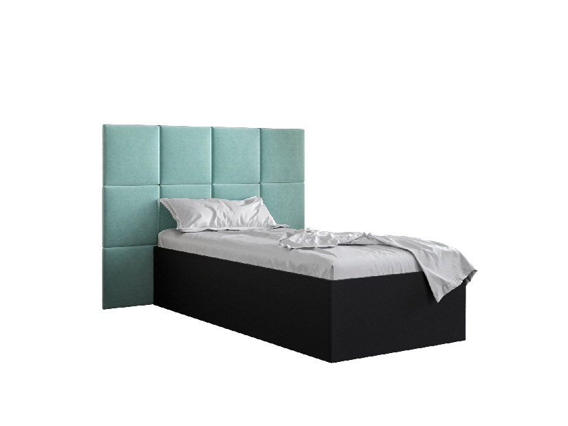 Jednostruki krevet s tapeciranim uzglavljem 90 cm Brittany 4 (crna mat + metvica) (s podnicom)