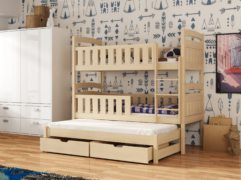 Dječji krevet 90 x 200 cm ANNETT (s podnicom i prostorom za odlaganje) (borovina)