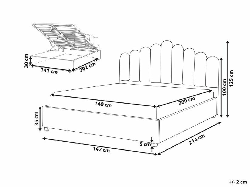 Bračni krevet 140 cm Valhala (bijela) (s podnicom i prostorom za odlaganje)