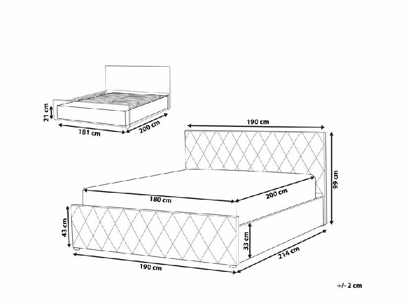 Bračni krevet 180 cm Rhett (plava) (s podnicom i prostorom za odlaganje)