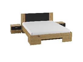 Bračni krevet 160 cm Verwood Typ 51 (s noćnim ormarićima) (hrast artisan + crni hrast)