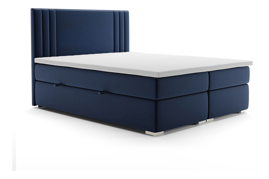 Bračni krevet Boxspring 180 cm Morcano (tamno plava) (s prostorom za odlaganje)