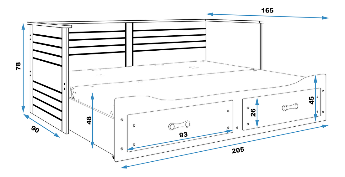 Jednostruki krevet na razvlačenje 90 cm Harum (grafit) (s podnicom, madracem i prostorom za odlaganje)