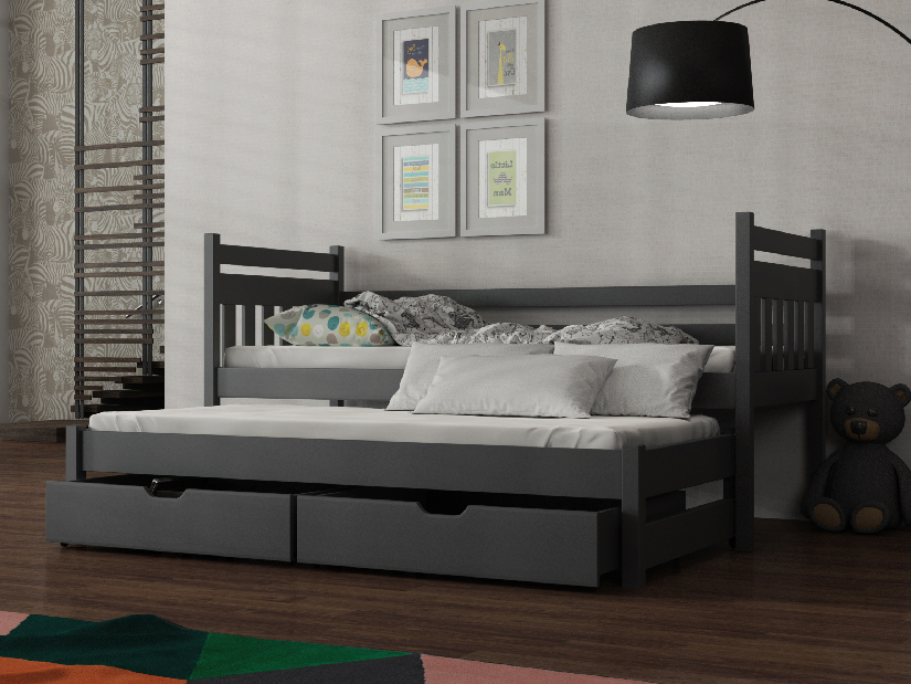 Dječji krevet 90 x 190 cm DANNY (s podnicom i prostorom za odlaganje) (grafit)