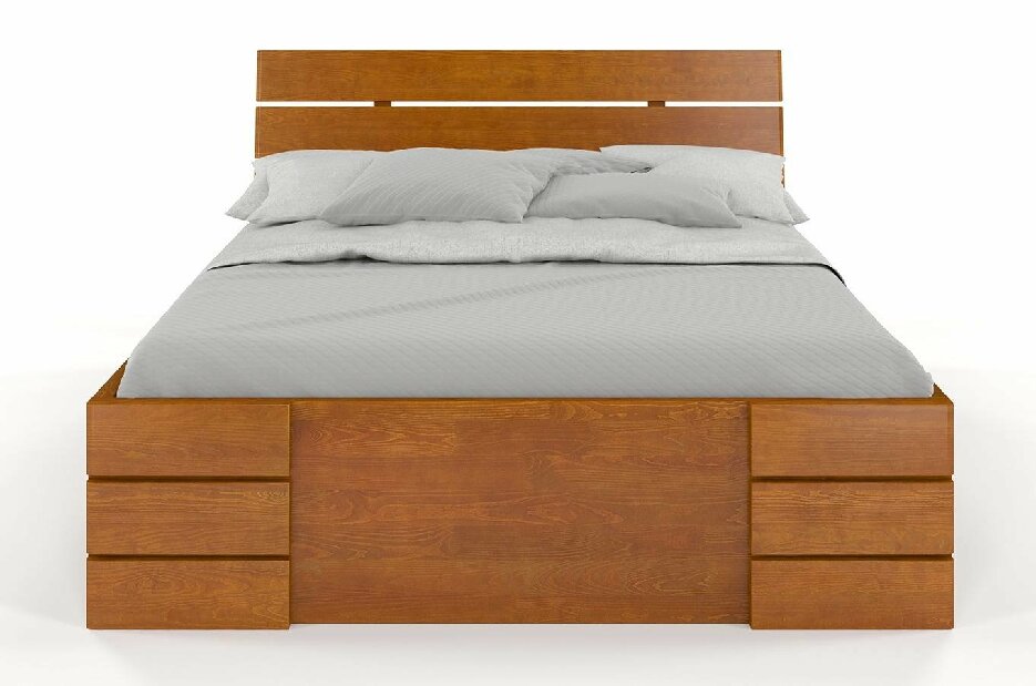 Bračni krevet 160 cm Lorenskog High Drawers (borovina)
