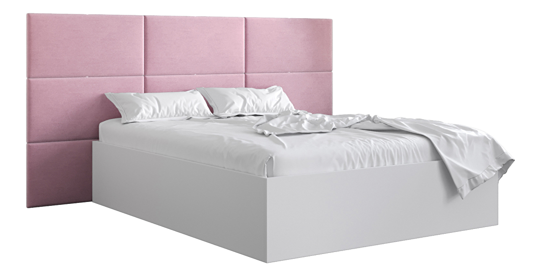 Bračni krevet s tapeciranim uzglavljem 160 cm Brittany 2 (bijela mat + ružičasta) (s podnicom)
